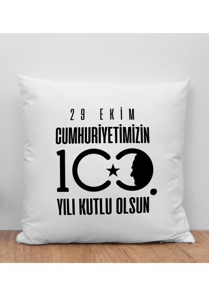 29 Ekim Tasarımlı Beyaz Kırlent Yastık-2 29 Ekim , Trend Yastık, 100.YIL