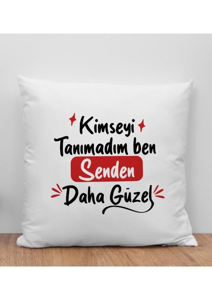 Kimseyi Tanımadım Ben Tasarımlı Beyaz Kırlent Yastık, Arkadaşa , Ev Dekorasyonu, Ev -1