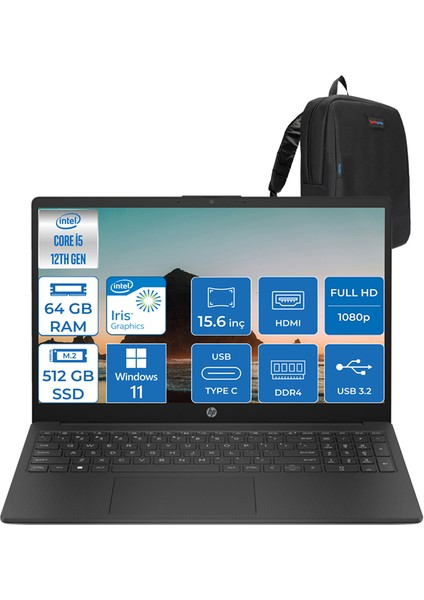 Hp 15-FD0042NT Intel Core I5 1334U 64GB 512GB SSD 15.6" Fhd Intel Iris Xe Graphics Windows 11 Home Taşınabilir Bilgisayar B17DBEAWH21 + Zettaçanta