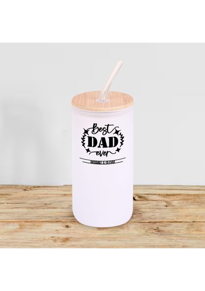 Isimli Dad Tasarımlı Beyaz Renk Pipetli Buzlu Cam Bardak 600ML - 9, Babaya Hediye, Doğum Günü Hediyesi