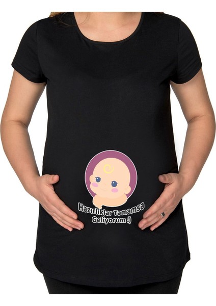 Esprili Tasarım Siyah Hamile Tişört-1, Hamile Giyim, Eşe Hediye