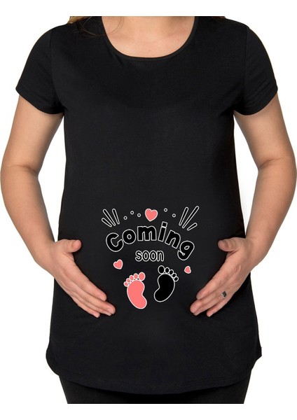 Coming Soon Tasarımlı Siyah Hamile Tişört-3, Hamile Giyim, Eşe Hediye