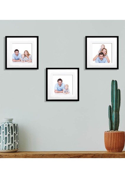 Kişiye Özel Fotoğraflı Yapışkanlı Sök-Tak 3’lü Siyah Kare Çerçeve 21X21CM, Ev Hediyesi, Duvar Dekoru