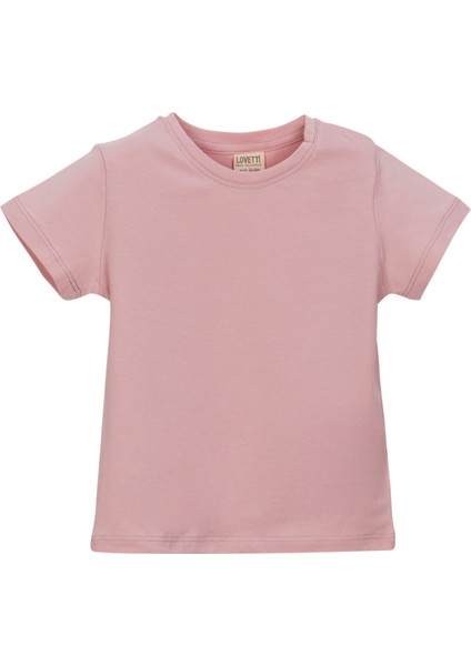 Pudra Pembe Basic Unisex Bebek Çıtçıtlı Sıfır Yaka Kısa Kollu Tişört
