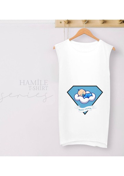Kişiye Özel Isimli Uyuyor Tasarımlı Beyaz Sıfır Kol Hamile Tişört-5, Hamile Giyim, Eşe Hediye fiyatları