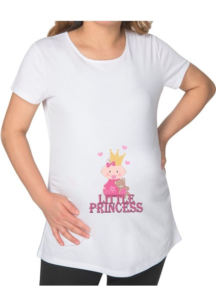 Bk Gift Little Princess Tasarımlı Beyaz Hamile Tişört-2, Hamile Giyim, Eşe Hediye