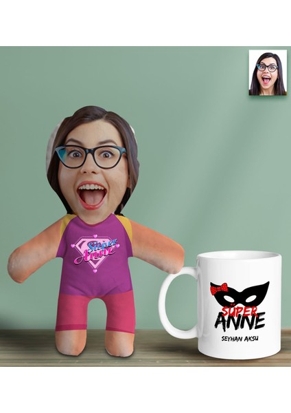 Kişiye Özel Fotoğraflı Pembe Süper Anne Bebek Yastık ve Kupa Bardak Seti-6, Anneye , Anneler Günü leri