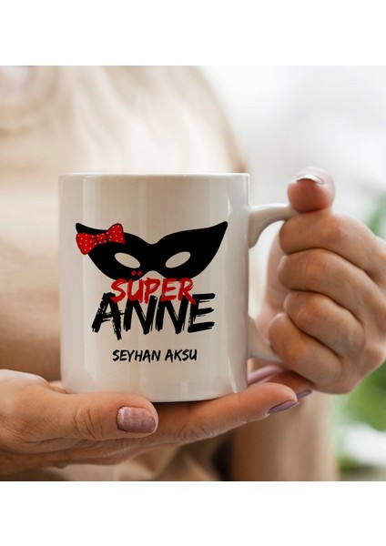 Kişiye Özel Fotoğraflı Pembe Süper Anne Bebek Yastık ve Kupa Bardak Seti-6, Anneye , Anneler Günü leri modelleri