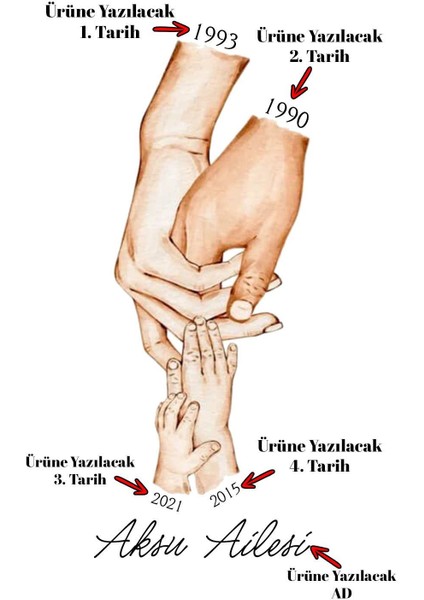 Kişiye Özel Renkli Aile El Ele Tasarımlı Beyaz Kırlent Yastık-2, Aile , Ev Dekorasyonu, Yeni Doğum fiyatları