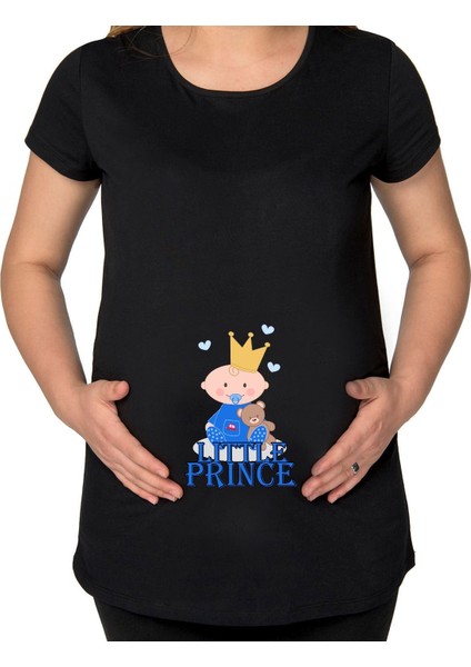 Bk Gift Little Prince Tasarımlı Siyah Hamile Tişört-1, Hamile Giyim, Eşe Hediye