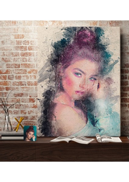 Kişiye Özel Suluboya Portresi Duvar Dekoru Kanvas Tablo