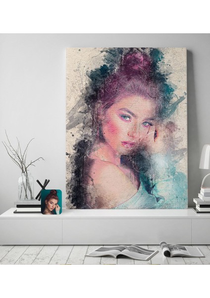 Kişiye Özel Suluboya Portresi Duvar Dekoru Kanvas Tablo