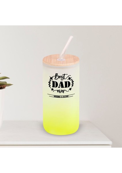 Isimli Dad Tasarımlı Sarı Renk Pipetli Buzlu Cam Bardak 600ML - 9, Babaya Hediye, Doğum Günü Hediyesi
