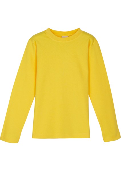Sarı Basic Unisex Çocuk Kışlık Sıfır Yaka Uzun Kollu Tişört