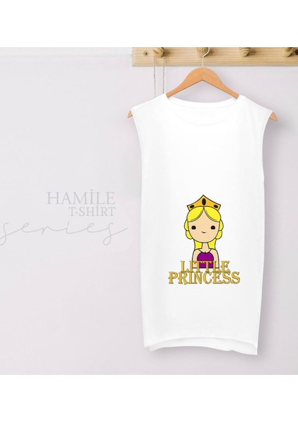 Bk Gift Little Princess Tasarımlı Beyaz Sıfır Kol Hamile Tişört-1, Hamile Giyim, Eşe Hediye