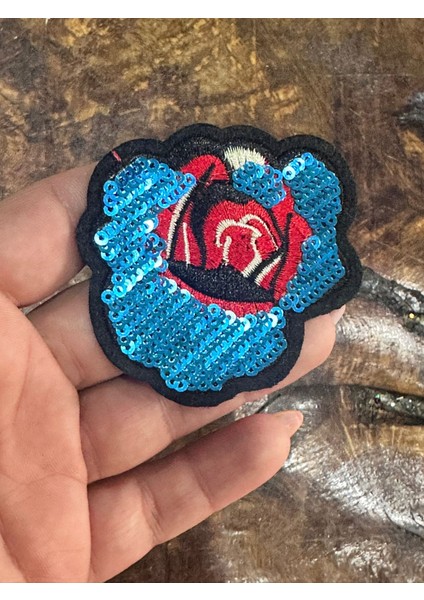 7x6 cm Ütü Ile Yapışan Pul Payetli Renkli Çiçek Arma Dikiş Aplike