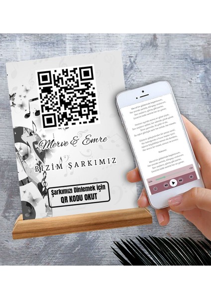 Kişiye Özel Şarkı Qr Kodlu Ahşap Standlı Pleksi, Sevgiliye Hediye fiyatları