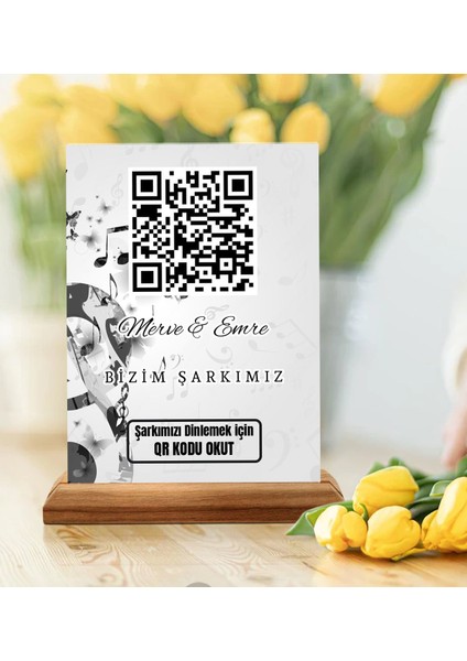 Kişiye Özel Şarkı Qr Kodlu Ahşap Standlı Pleksi, Sevgiliye Hediye modelleri