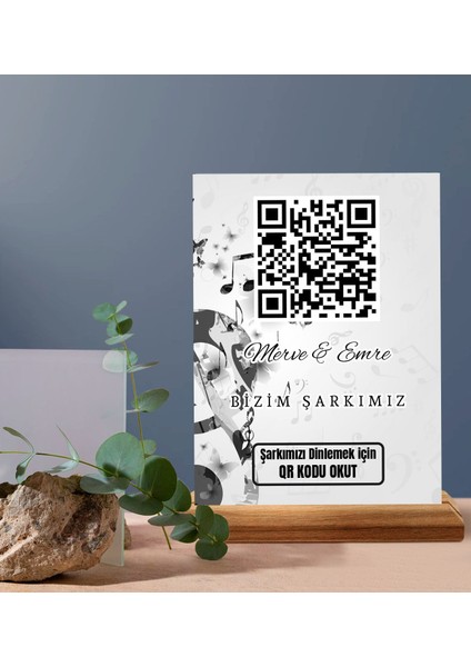 Kişiye Özel Şarkı Qr Kodlu Ahşap Standlı Pleksi, Sevgiliye Hediye fırsatları