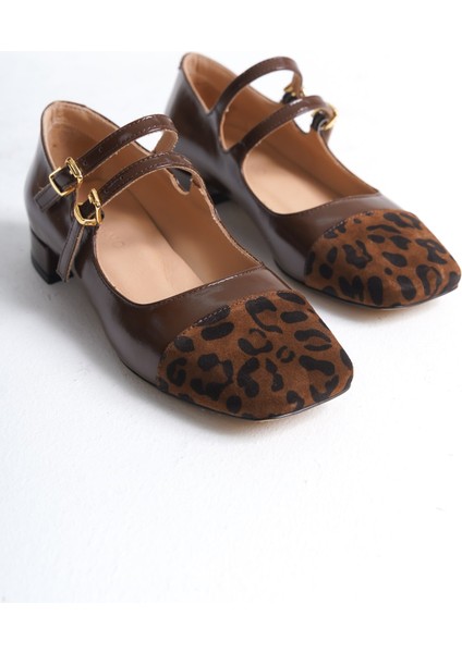 Kadın Düz Rugan Deri Babet Kahverengi/leopar - MCSR1008 - Khlpr fiyatları