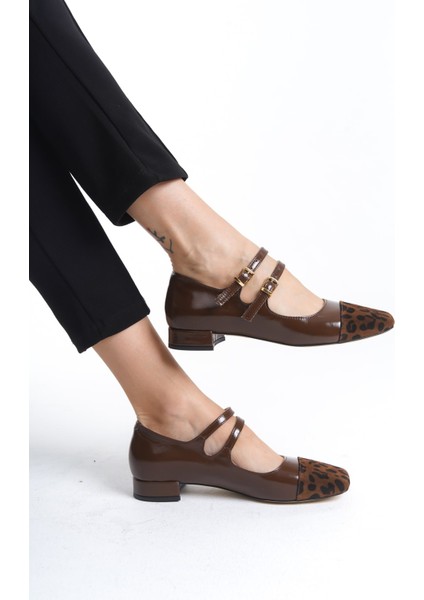 Kadın Düz Rugan Deri Babet Kahverengi/leopar - MCSR1008 - Khlpr modelleri