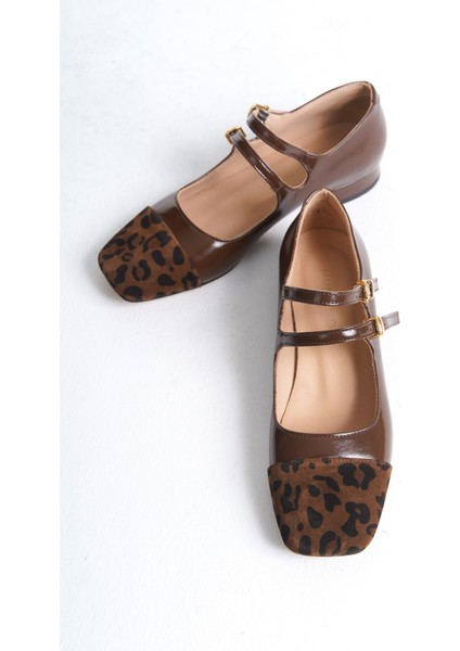 Kadın Düz Rugan Deri Babet Kahverengi/leopar - MCSR1008 - Khlpr indirimleri