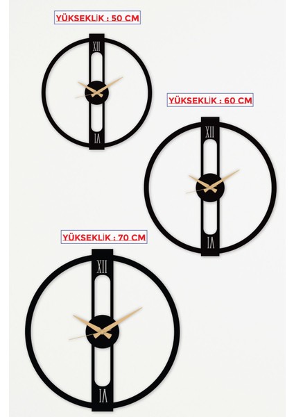 Çift Şeritli Metal Duvar Saati 1,5 mm Kalınlık 70 x 67 cm Siyah