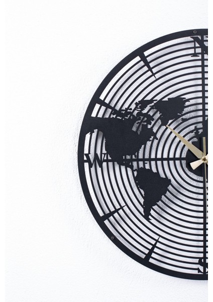 Harita Detay Metal Duvar Saati 1,5 mm Kalınlık 60 x 60 cm Siyah modelleri