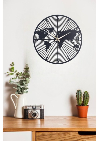 Harita Detay Metal Duvar Saati 1,5 mm Kalınlık 50 x 50 cm Siyah