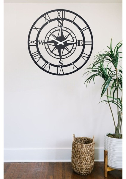 Pusulalı Compas Metal Duvar Saati 1,5 mm Kalınlık 60 x 60 cm