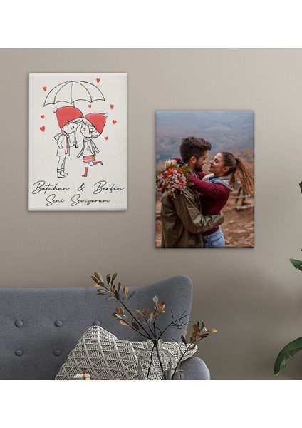 Kişiye Özel Sevgili Temalı duvar Dekoru Kanvas Tablo 2’li 30 x 50 cm