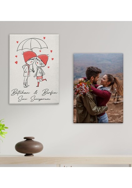 Kişiye Özel Sevgili Temalı duvar Dekoru Kanvas Tablo 2’li 30 x 50 cm fiyatları
