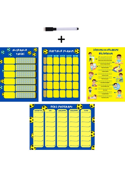 Çocuklar Için Planlayıcı Set-Sarı Lacivert(Alışkanlık ve Sorumluluk Takibi, Haftalık,ders Programı)