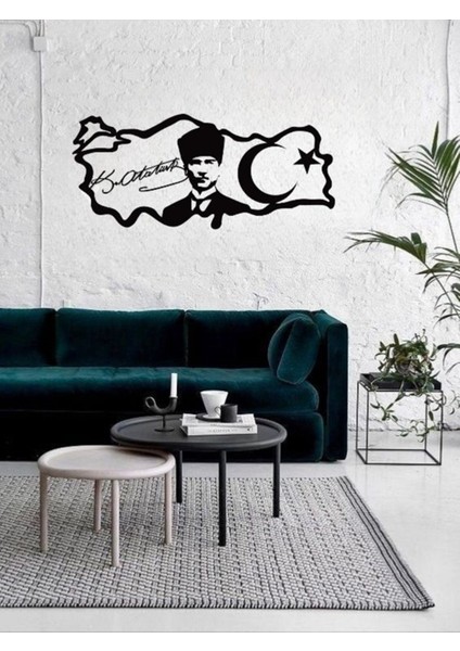 Atatürk Portreli Türkiye Haritası Dekoratif Metal Duvar Tablosu Siyah fiyatları
