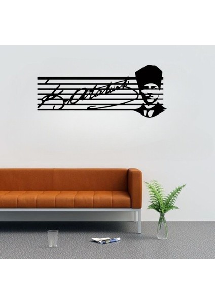 Çizgili Imzalı Atatürk Portresi Dekoratif Metal Duvar Tablosu Siyah fiyatları