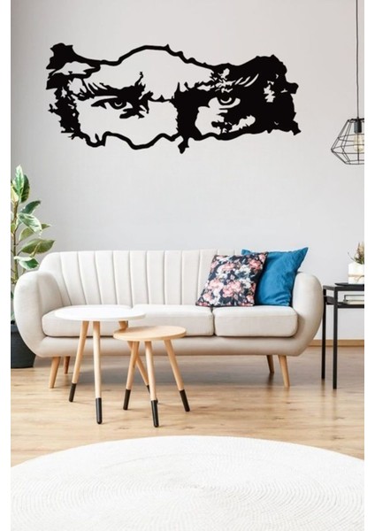 Atatürk Bakışlı Türkiye Haritası Dekoratif Metal Tablosu Siyah