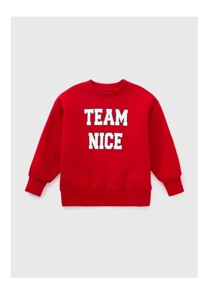 Çocuk Kırmızı Baskılı Sweatshirt