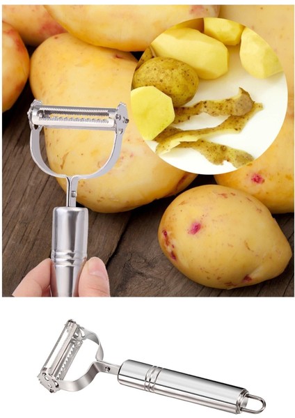 Profesyonel Çelik Çift Taraflı Jülyen Meyve Sebze Soyucu Doğrayıcı Patates Elma Meyva Soyma indirimleri