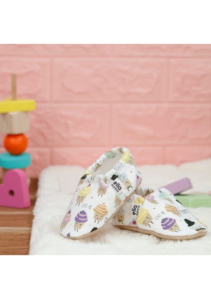 Desenli Bebek Patiği, Kaydırmaz Taban, Ev Kreş Ayakkabısı Panduf, Cupcake