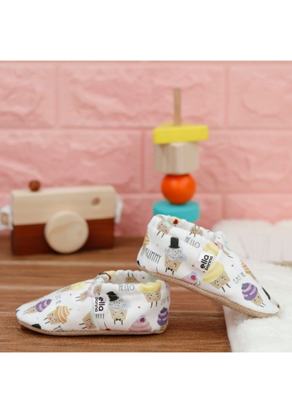 Desenli Bebek Patiği, Kaydırmaz Taban, Ev Kreş Ayakkabısı Panduf, Cupcake