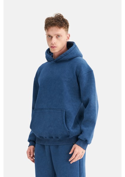 Erkek Oversize Şardonlu 3 Iplik Kapüşonlu, Efektli Yıkamalı, Nakışlı Sweatshirt fiyatları