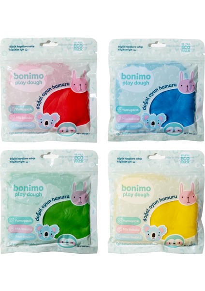 Bonimo Play Dough Doğal Oyun Hamuru 4'lü Kartuş Paket Temel Set (Eco-Pack Refill) 4*150GR