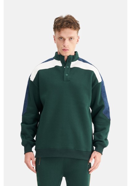 Erkek Kontrast Kol Detaylı Oversize Sweatshirt