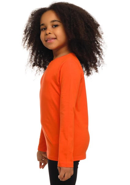 Turuncu Basic Unisex Çocuk Mevsimlik Sıfır Yaka Uzun Kollu Tişört fiyatları