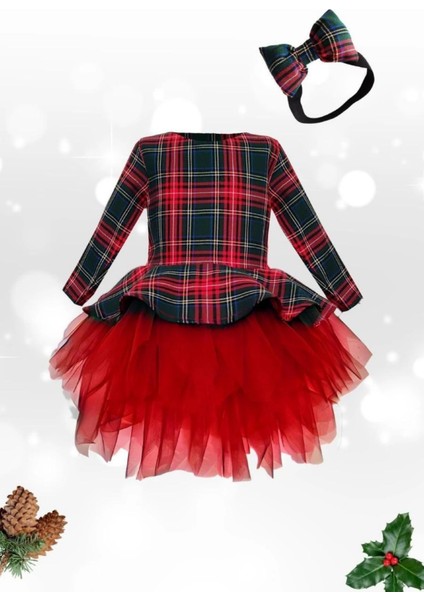 Kız Çocuk Kırmızı Ekose Elbise Kırmızı Tütü Kabarık Elbise