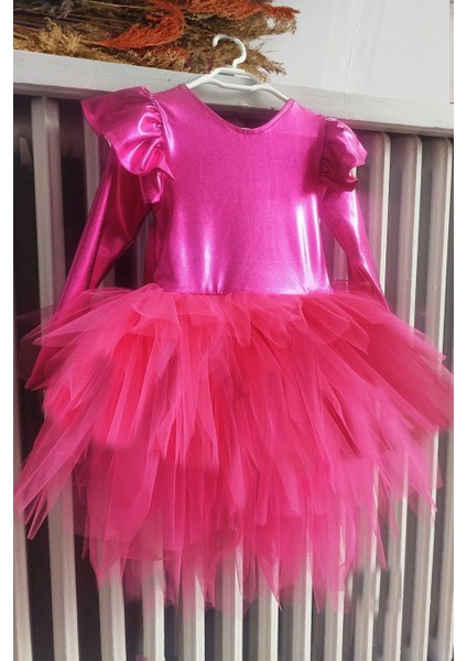 Fuşya Fiyonklu Kız Çocuk Tütü Elbise, Uzun Kollu Fuşya Doğum Günü Elbisesi, Bandana fiyatları