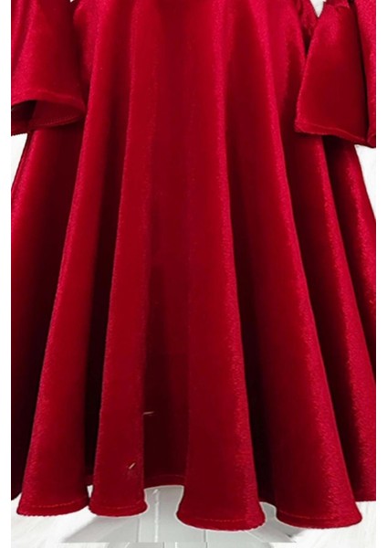 Asimetrik Kırmızı Kadife Kız Çocuk Elbisesi modelleri