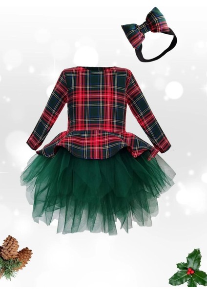 Kız Çocuk Kırmızı Ekose Elbise Yeşil Tütü Kabarık Elbise fırsatları