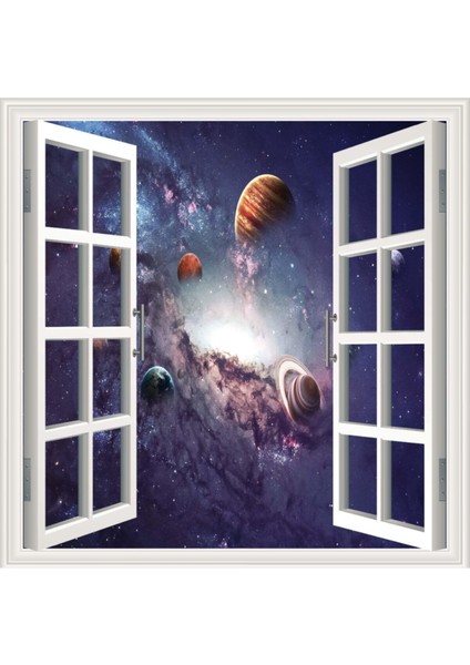 Pencere Poster Duvar Kağıdı Galaksi Kasabası Yapışkanlı Sticker