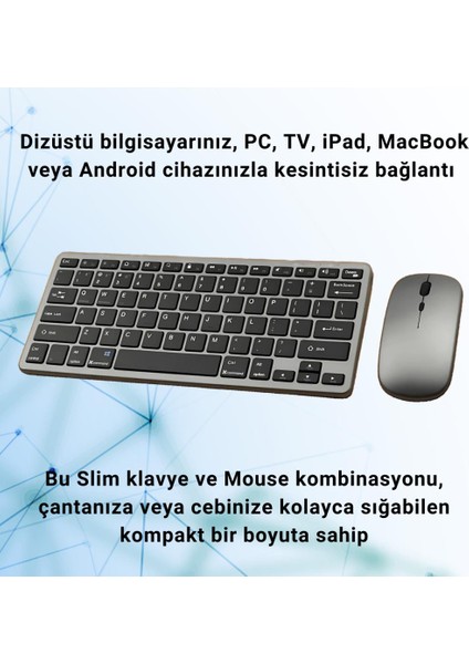 Premium Slim Süper Sessiz Klavye ve Mouse Seti, Telefon, Tablet, Pc, Tv Uyumlu Klavye Seti fiyatları